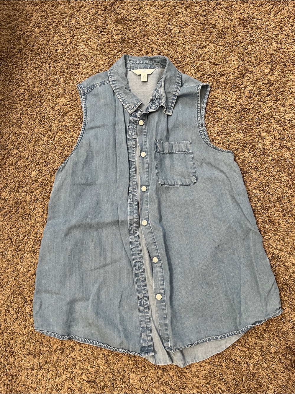 ☀️ 🇺🇸 Time and Tru Light Blue Sleeveless Denim Button-Up Shirt